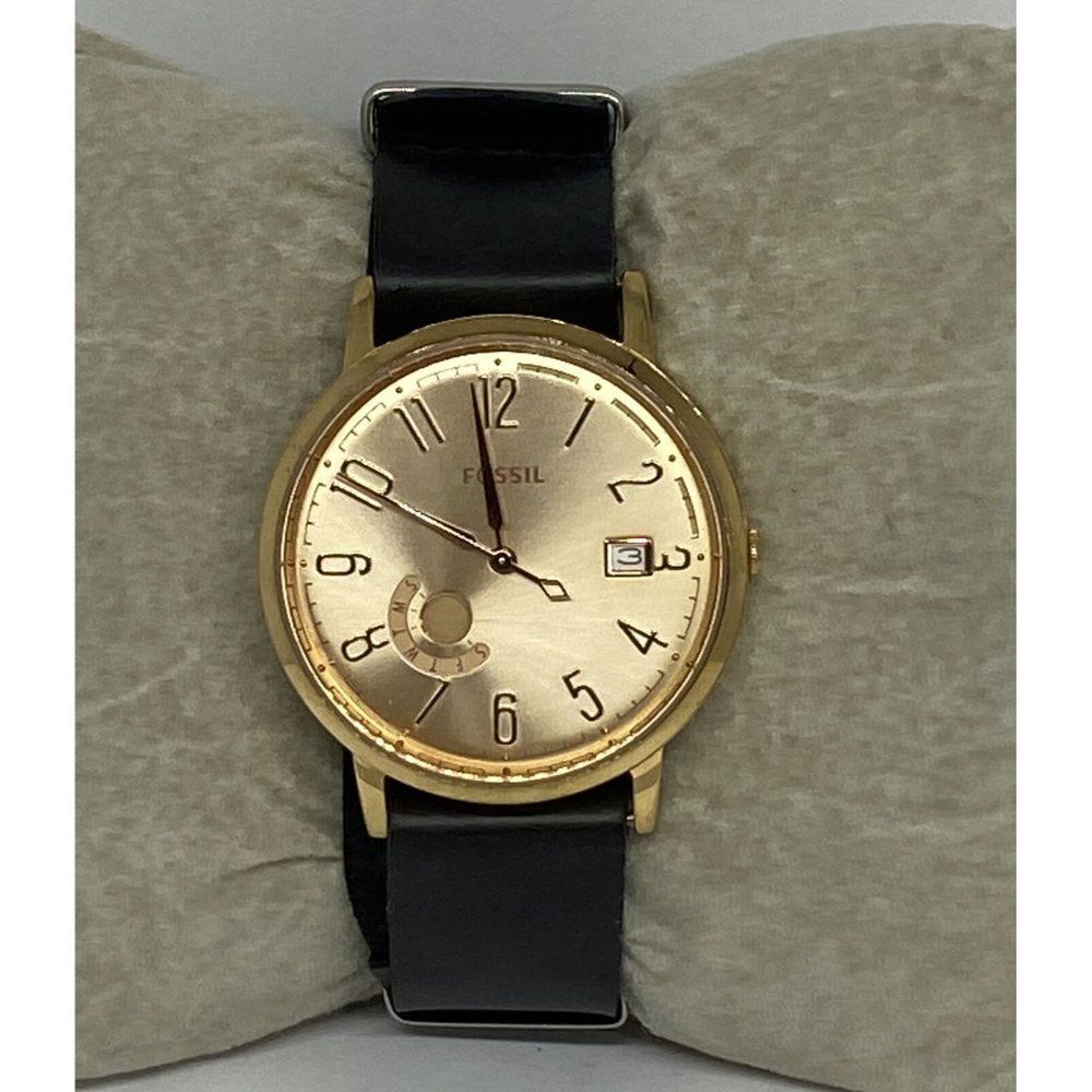 Fossil ES3789 Women's Black Leather Analog Gold Di